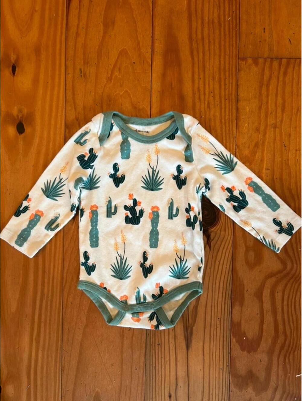 Monica + Andy Cactus Themed Long Sleeve Onesie 100% Cotton Size 3-6 Months